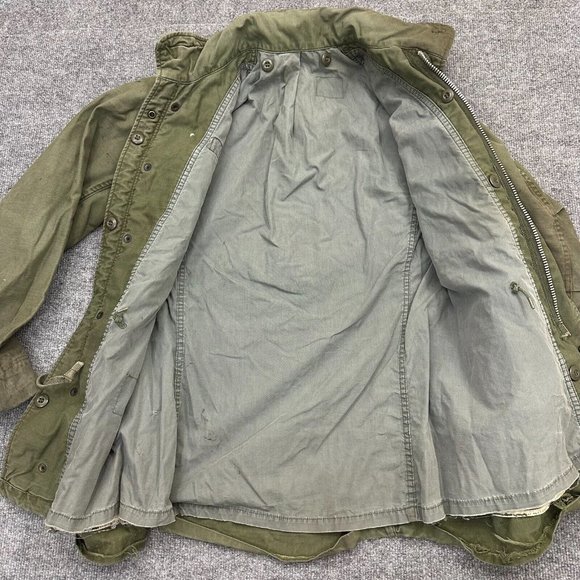 RARE Gray Liner Vietnam Era M-65 Field Jacket Distressed Military Coat M65 70s